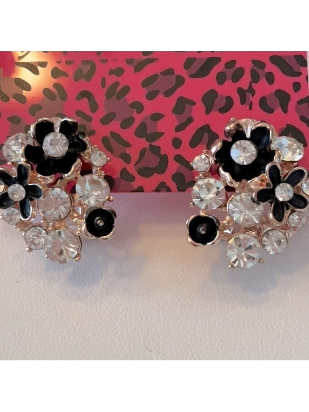 Betsey Johnson Gold Flower Crystal Clip Earrings